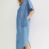 Denim Knee-Length Shirt Dress -Mesh Sleeve Shop Denim Knee Length Shirt Dress946390FRSP