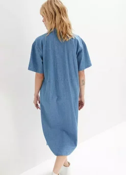 Denim Knee-Length Shirt Dress -Mesh Sleeve Shop Denim Knee Length Shirt Dress946390FRSP W01