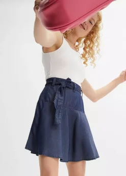 Denim Skirt With Flounces -Mesh Sleeve Shop Denim Skirt with Flounces919433FRSP W02