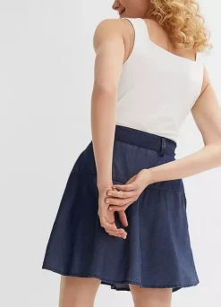 Denim Skirt With Flounces -Mesh Sleeve Shop Denim Skirt with Flounces919433FRSP W03