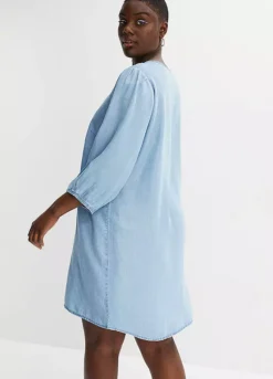 Denim Tunic Dress -Mesh Sleeve Shop Denim Tunic Dress952657FRSB W01