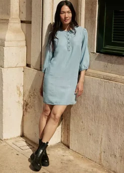 Denim Tunic Dress -Mesh Sleeve Shop Denim Tunic Dress952657FRSL