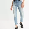Destroyed Effect Straight Leg Jeans -Mesh Sleeve Shop Destroyed Effect Straight Leg Jeans948861FRSP