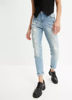 Destroyed Effect Straight Leg Jeans