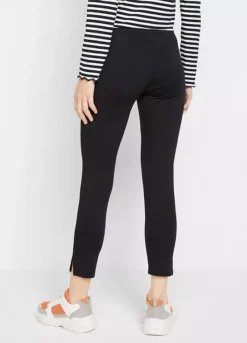 Elasticated Waist Ankle Slit Ponte Leggings -Mesh Sleeve Shop Elasticated Waist Ankle Slit Ponte Leggings903332FRSP W01