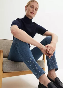 Embellished Straight Leg Jeans -Mesh Sleeve Shop Embellished Straight Leg Jeans904121FRSL