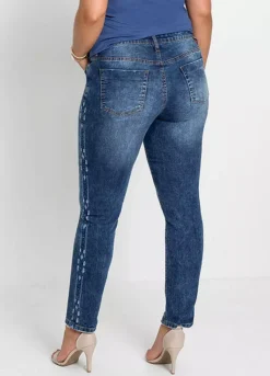 Embroidered Piped Jeans -Mesh Sleeve Shop Embroidered Piped Jeans904380FRSB W01