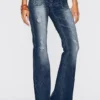 Faded Flared Jeans -Mesh Sleeve Shop Faded Flared Jeans916007FRSP