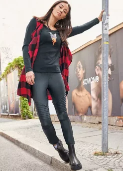 Faux Leather Biker Trousers -Mesh Sleeve Shop Faux Leather Biker Trousers970272FRSL