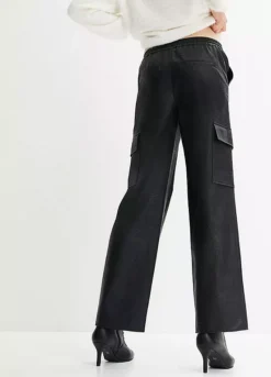 Faux Leather Elasticated Waist Trousers -Mesh Sleeve Shop Faux Leather Elasticated Waist Trousers978432FRSP W01