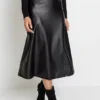 Faux Leather Midi Skirt -Mesh Sleeve Shop Faux Leather Midi Skirt977914FRSP