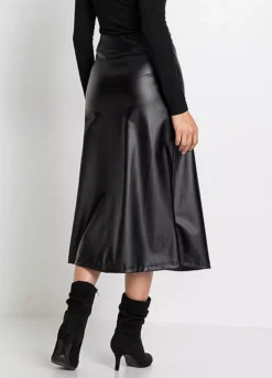 Faux Leather Midi Skirt -Mesh Sleeve Shop Faux Leather Midi Skirt977914FRSP W01