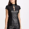 Faux Leather Short Sleeve Top