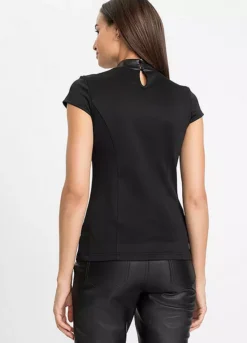 Faux Leather Short Sleeve Top -Mesh Sleeve Shop Faux Leather Short Sleeve Top960987FRSP W01