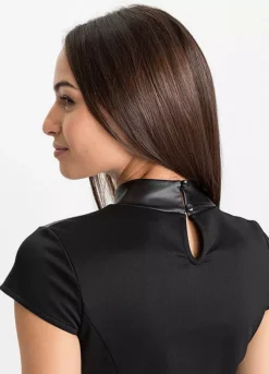 Faux Leather Short Sleeve Top -Mesh Sleeve Shop Faux Leather Short Sleeve Top960987FRSP W03