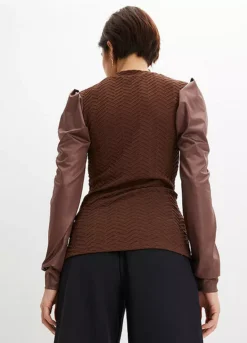 Faux Leather Sleeve Top -Mesh Sleeve Shop Faux Leather Sleeve Top957650FRSP W01