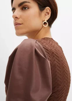 Faux Leather Sleeve Top -Mesh Sleeve Shop Faux Leather Sleeve Top957650FRSP W03