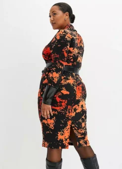 Faux Leather Trim Shift Dress -Mesh Sleeve Shop Faux Leather Trim Shift Dress917198FRSB W01