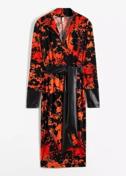 Faux Leather Trim Shift Dress -Mesh Sleeve Shop Faux Leather Trim Shift Dress917198FRSC