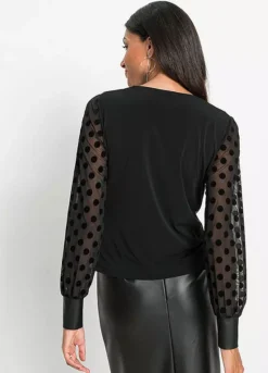 Faux Leather Wrap Top -Mesh Sleeve Shop Faux Leather Wrap Top938324FRSP W01