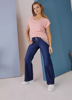 Flared Button Jeans -Mesh Sleeve Shop Flared Button Jeans957229FRSL