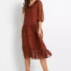 Floral Chiffon Dress -Mesh Sleeve Shop Floral Chiffon Dress905986FRSP
