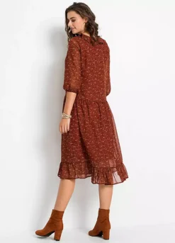 Floral Chiffon Dress -Mesh Sleeve Shop Floral Chiffon Dress905986FRSP W01