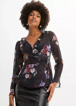 Floral Chiffon Wrap Blouse