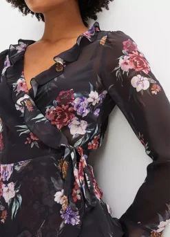 Floral Chiffon Wrap Blouse -Mesh Sleeve Shop Floral Chiffon Wrap Blouse948426FRSP W03