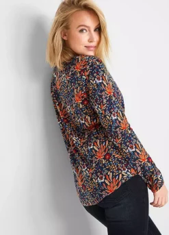 Floral Cotton Tunic -Mesh Sleeve Shop Floral Cotton Tunic921434FRSP W01
