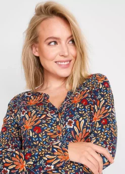 Floral Cotton Tunic -Mesh Sleeve Shop Floral Cotton Tunic921434FRSP W02