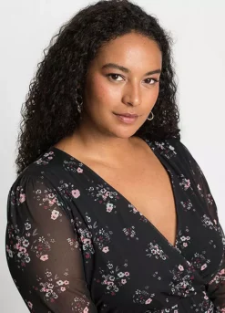 Floral Net Dress -Mesh Sleeve Shop Floral Net Dress967798FRSB W02