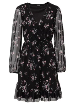 Floral Net Dress -Mesh Sleeve Shop Floral Net Dress967798FRSC