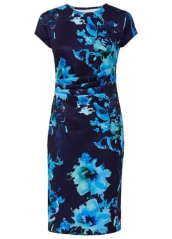 Floral Print Cap Sleeve Shift Dress -Mesh Sleeve Shop Floral Print Cap Sleeve Shift Dress955176FRSC