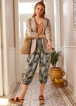 Floral Print Cropped Trousers -Mesh Sleeve Shop Floral Print Cropped Trousers939568FRSL