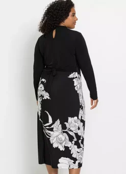 Floral Print Long Sleeve Shift Dress -Mesh Sleeve Shop Floral Print Long Sleeve Shift Dress964398FRSB W01