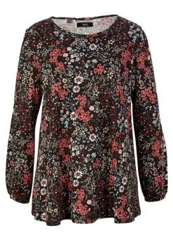 Floral Print Long Sleeve Tunic -Mesh Sleeve Shop Floral Print Long Sleeve Tunic963441FRSC