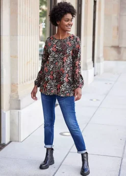 Floral Print Long Sleeve Tunic -Mesh Sleeve Shop Floral Print Long Sleeve Tunic963441FRSL