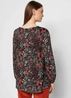 Floral Print Long Sleeve Tunic -Mesh Sleeve Shop Floral Print Long Sleeve Tunic963441FRSP W01