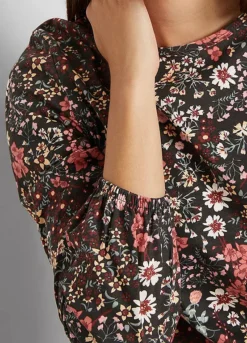 Floral Print Long Sleeve Tunic -Mesh Sleeve Shop Floral Print Long Sleeve Tunic963441FRSP W02