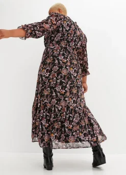 Floral Print Midi Dress -Mesh Sleeve Shop Floral Print Midi Dress912498FRSB W01