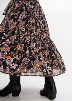 Floral Print Midi Dress -Mesh Sleeve Shop Floral Print Midi Dress912498FRSB W02