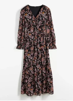 Floral Print Midi Dress -Mesh Sleeve Shop Floral Print Midi Dress912498FRSC