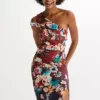 Floral Print One Shoulder Dress -Mesh Sleeve Shop Floral Print One Shoulder Dress941166FRSP