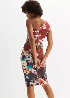 Floral Print One Shoulder Dress -Mesh Sleeve Shop Floral Print One Shoulder Dress941166FRSP W01