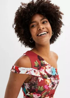 Floral Print One Shoulder Dress -Mesh Sleeve Shop Floral Print One Shoulder Dress941166FRSP W02