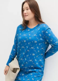 Floral Print Sweatshirt Dress -Mesh Sleeve Shop Floral Print Sweatshirt Dress929485FRSB W02