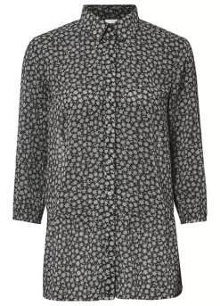 Floral Print Three Quarter Length Sleeve Chiffon Blouse -Mesh Sleeve Shop Floral Print Three Quarter Length Sleeve Chiffon Blouse905574FRSC