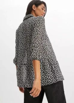 Floral Print Three Quarter Length Sleeve Chiffon Blouse -Mesh Sleeve Shop Floral Print Three Quarter Length Sleeve Chiffon Blouse905574FRSP W01