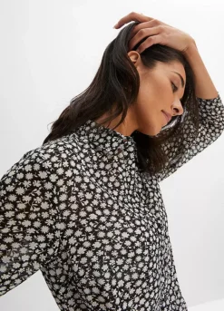 Floral Print Three Quarter Length Sleeve Chiffon Blouse -Mesh Sleeve Shop Floral Print Three Quarter Length Sleeve Chiffon Blouse905574FRSP W02